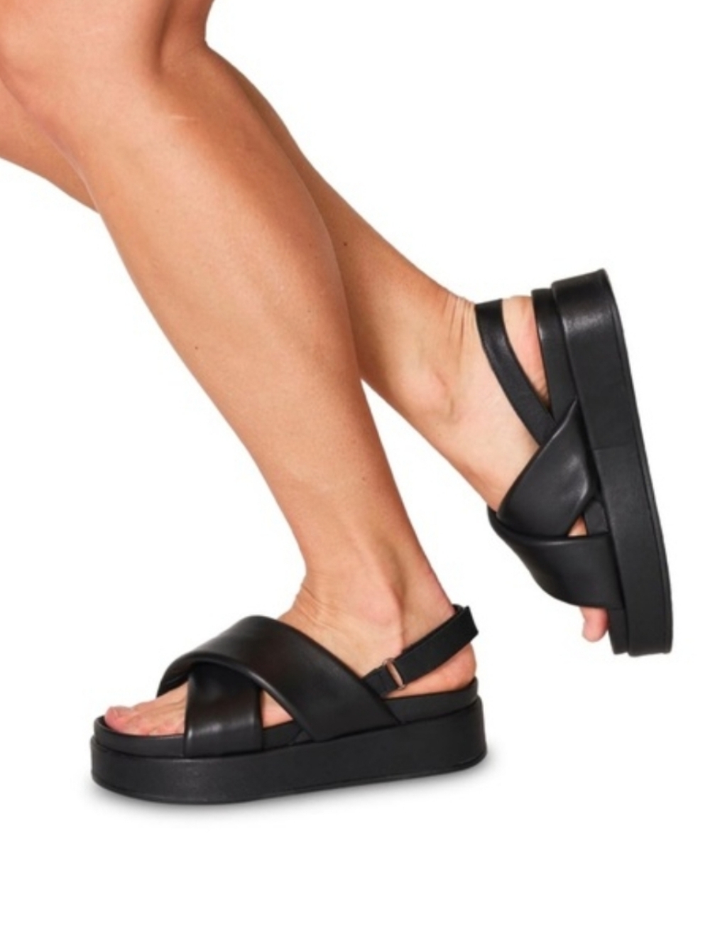 NWOT Anthro Silent D Pier Platform Slingback Sandal Black Leather